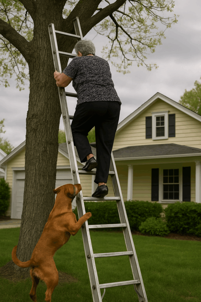 He lunged forward, grabbed the cuff of my jeans with his teeth, and yanked- Wouldn’t Let Me Climb the Ladder — Because He Knew What Was Up There